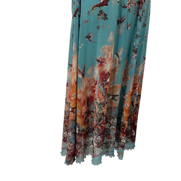 John Paul Gaultier Soleil Maxi Dress M Floral Birds Mesh Sleeveless Smocked Y2K - Picture 5 of 16